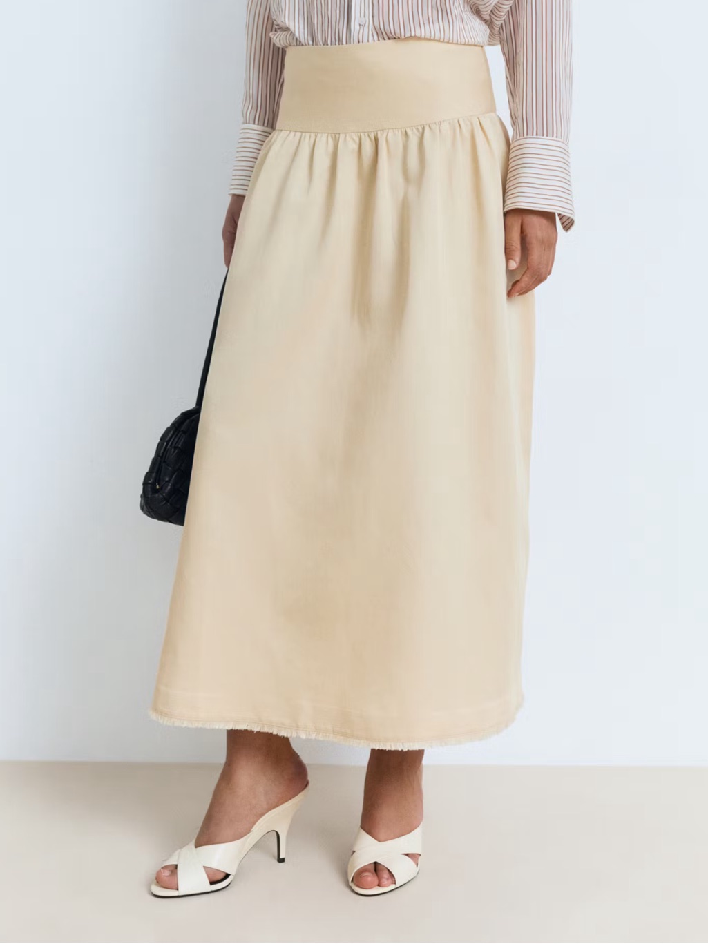 Mango Linen Blend Midi Skirt